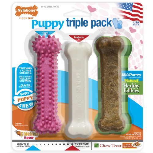 Nylabone Puppy Chew Variety Toy & Treat Triple Pack 1 Each/SMall/Regular - Up To