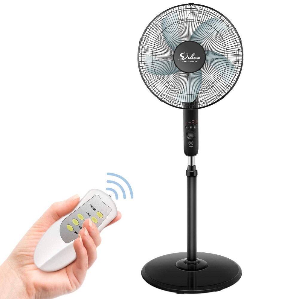 3-Speed Black Oscillating Pedestal Fan with Remote Adjustable Height
