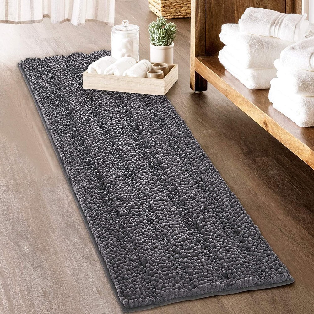 Gray Bathroom Rug - Soft Large Bathroom Rug, 60 in. x 24 in. Absorbent Bath Mat