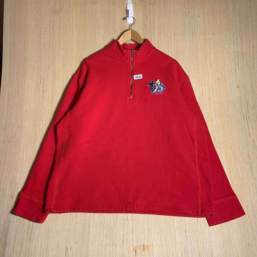 VTG Disney World Red Y2K 1/4 Zip Sweater Mens XL Long Sleeve