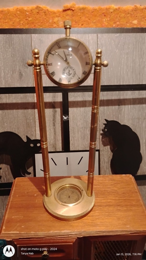 Vintage Antique Travertal Swiss Made Watch Clock 1939 Combo Compass Desk Set Old