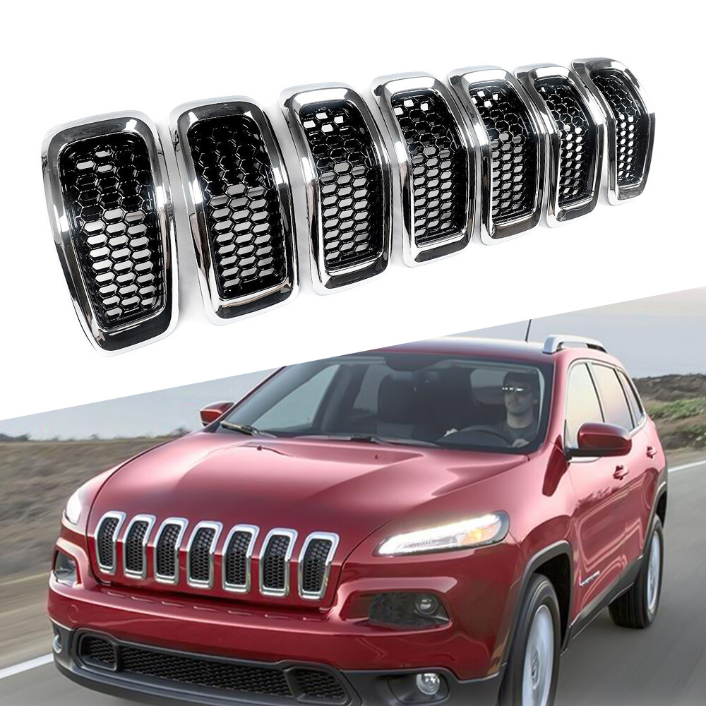 For Jeep Cherokee 2014-2018 Inserts Grill Set of Chrome Honeycomb Mesh Grille 7