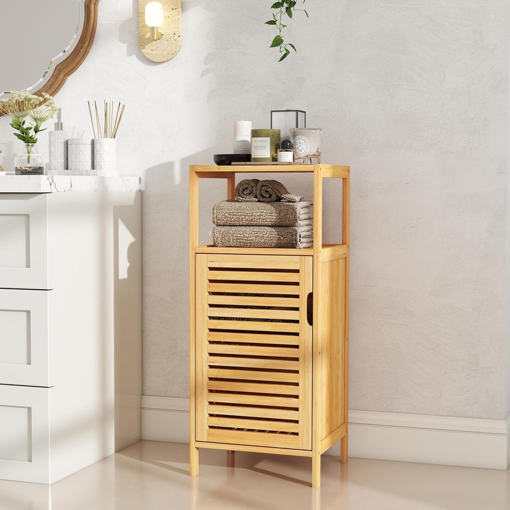 Bamboo Bathroom Floor Cabinet with Storage Door for Organization