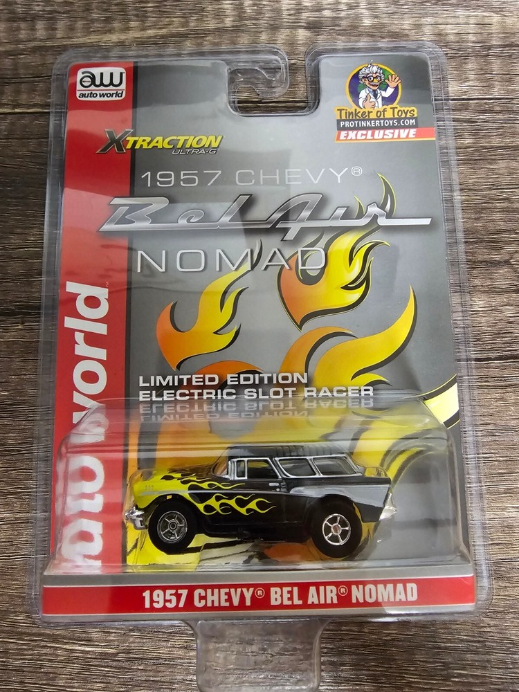 Autoworld HO Slot Car New 1957 Chevy Bel Air Nomad Black Yellow Flames