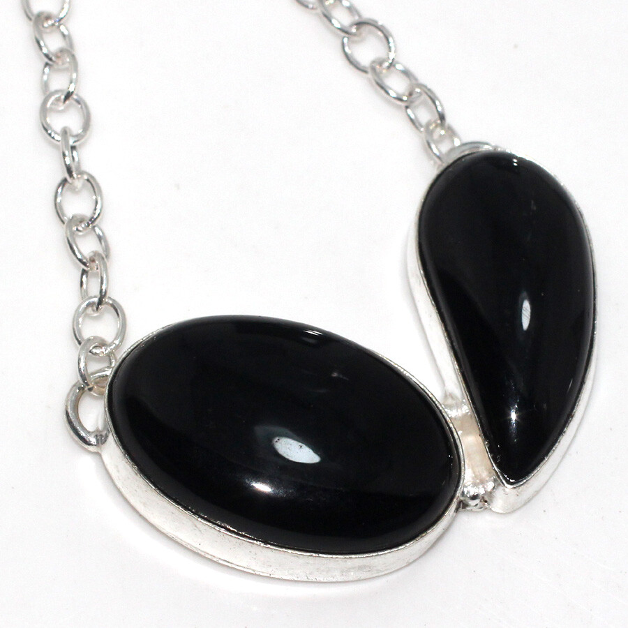 Black Onyx 925 Silver Plated Gemstone Necklace 16
