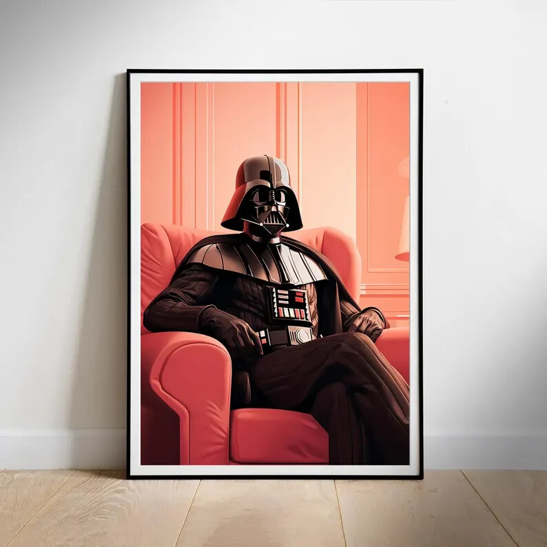 Star Wars fan art coffee print featuring Darth Vader