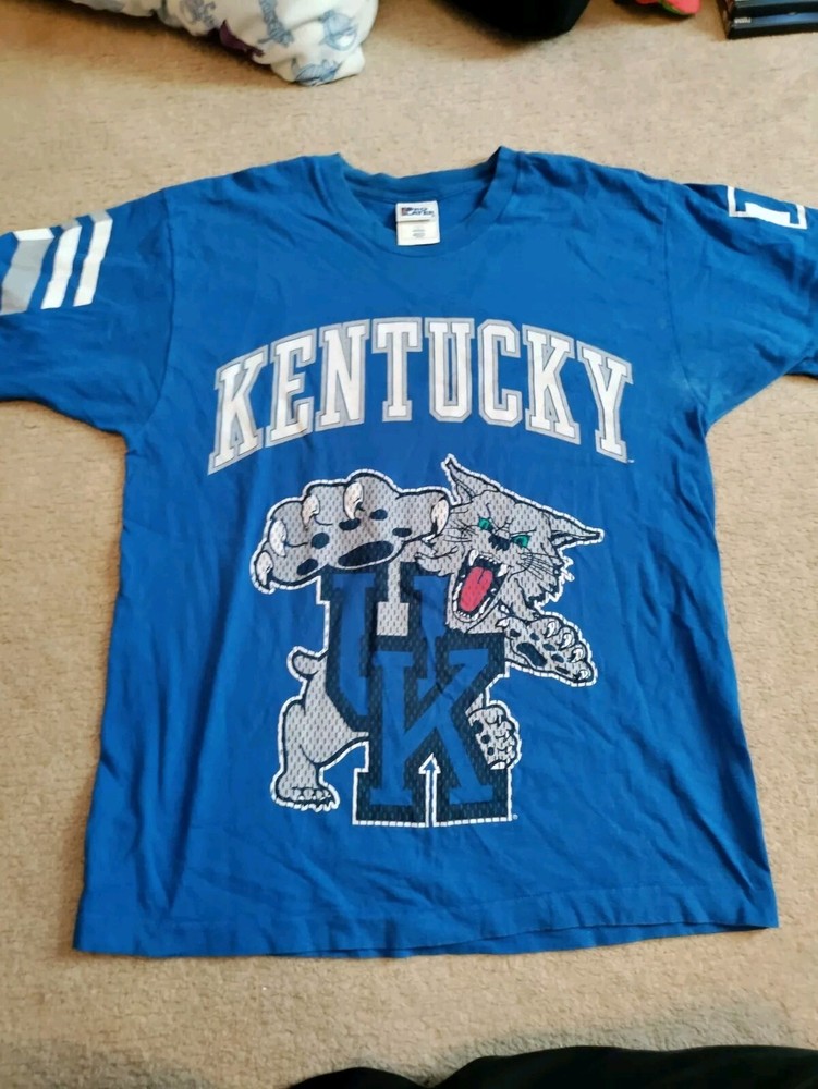 Vintage Kentucky Wildcats Shirt Mens Lrg Blue Short Sleeve NCAA Basketball 90s