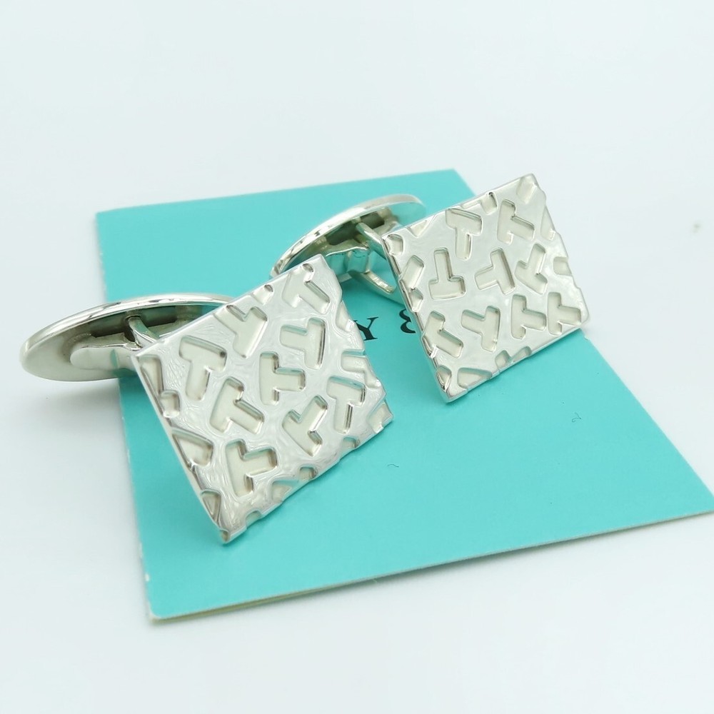 Tiffany & Co Sterling Silver 925 T Logo Rectangle Cufflinks