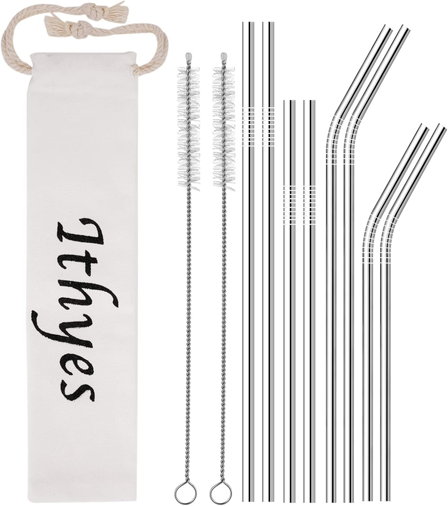 8 Pack Reusable Metal Straws Long Stainless Steel Straws Drinking Straw for 20/3