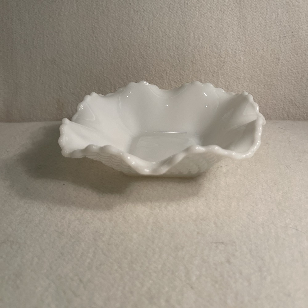 Vintage Hazel Atlas Diamond Quilt Square Milk Glass Candy Dish Nut Bowl