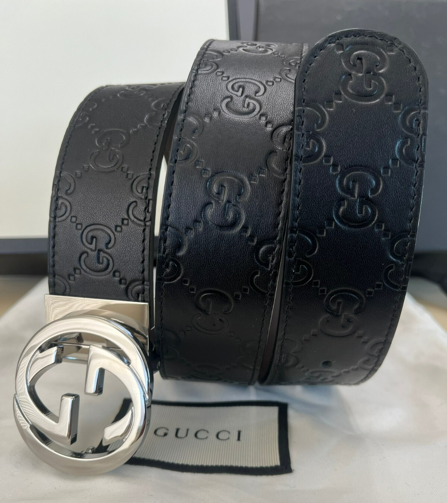 Gucci GG Buckle Black/Brown Signature Leather Belt Size 80 cm, Fit's 26/28 waist