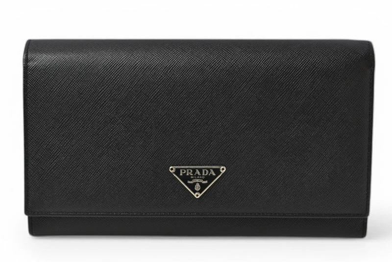 PRADA Long Wallet Saffiano Leather Black Used