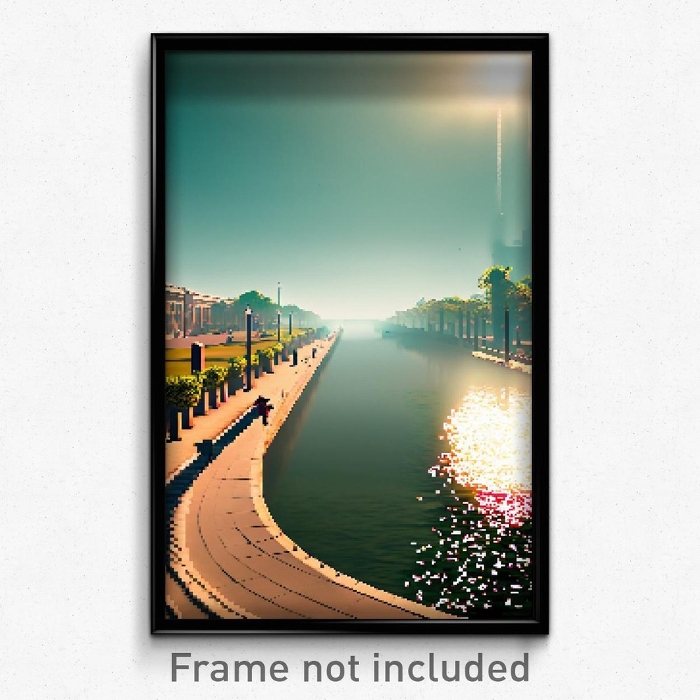 8 Bit Psychedelic Pixel Art Poster - Strange Waterway Trippy Game Print