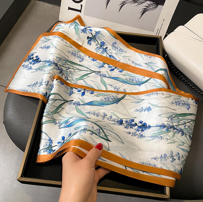 100% Mulberry Silk Scarf 150X15CM Women's Long Double sided Printed Scarf