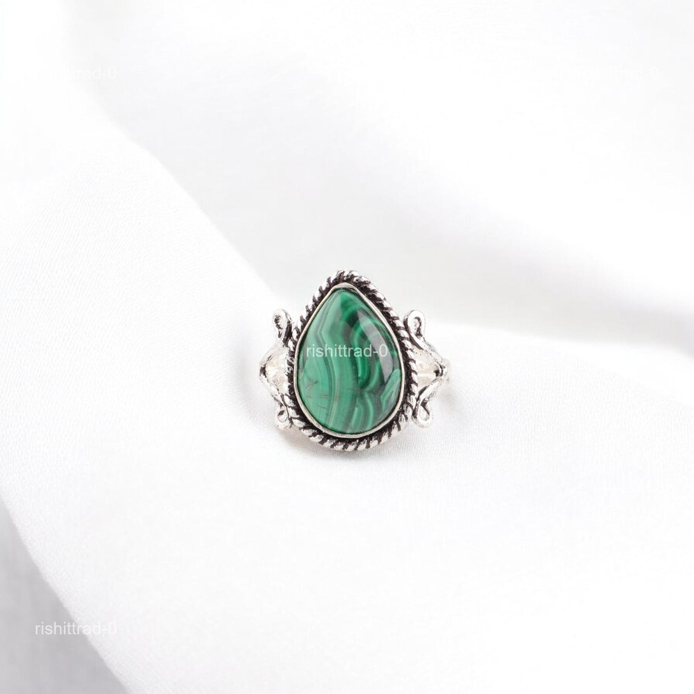 Malachite Stone 925 Sterling Silver Band Cyber Monday Gift Birthday Artisan Ring-image