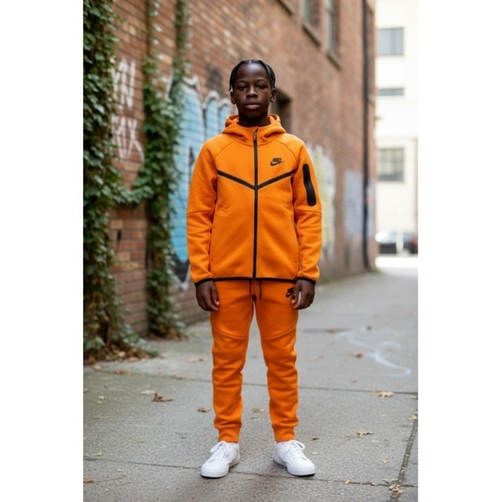 Nike Tech Fleece Tracksuit Set Kids Orange Full Zip Hoodie Joggers NWT 12 Months