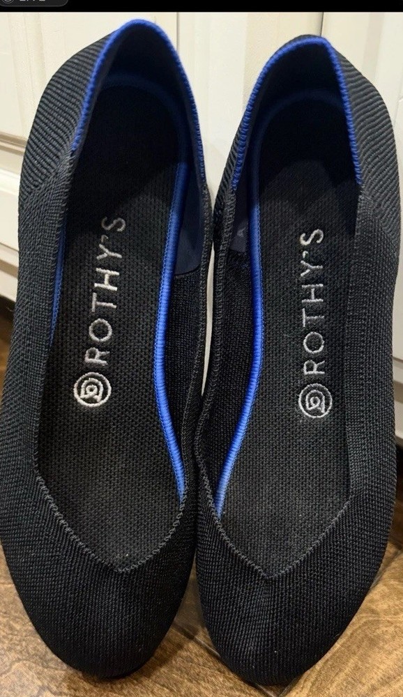 Rothys The Flat Size 8 Black Round Toe Ballet Knit Flats Lightweight Washable