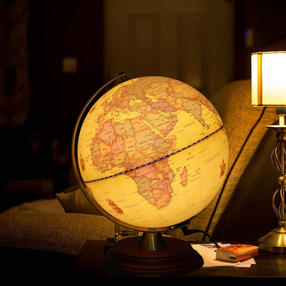 Illuminated World Globe for Adults & Kids with Wooden Stand,Built in LED Lamp fo