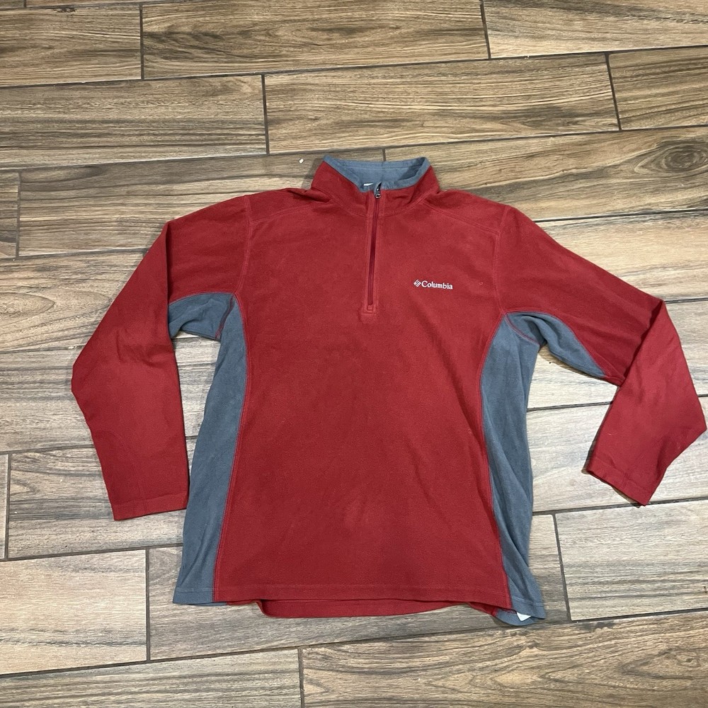 Columbia Quarter Zip Fleece Pullover Men’s Medium Red Gray Outdoor