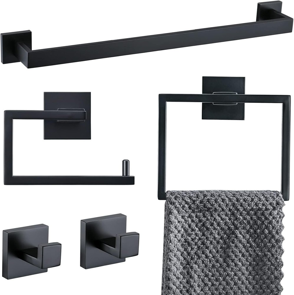 YACVCL 5 Pieces Black Bathroom Accessorie Set 23.6 Inch Towel Bar