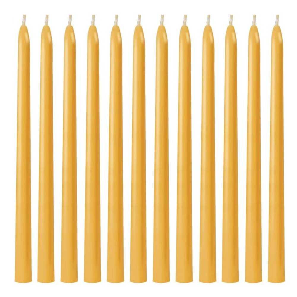 12 Pack Taper Beeswax Candles 12 Inch - Handcrafted, Dripless, and 10 Hours L...