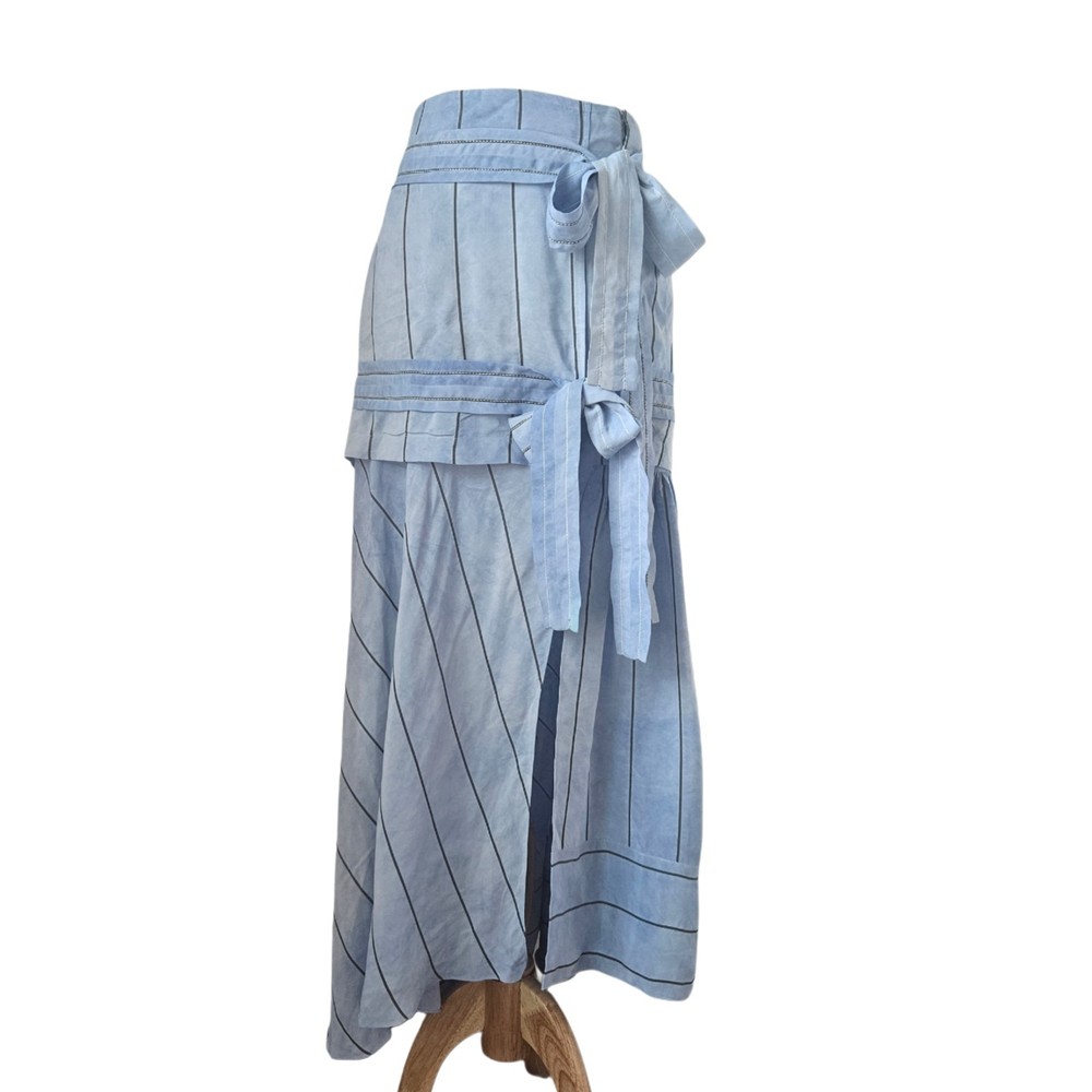 3.1 Phillip Lim Blue/Black Striped Belted Detail Skirt Midi Woman Skirt