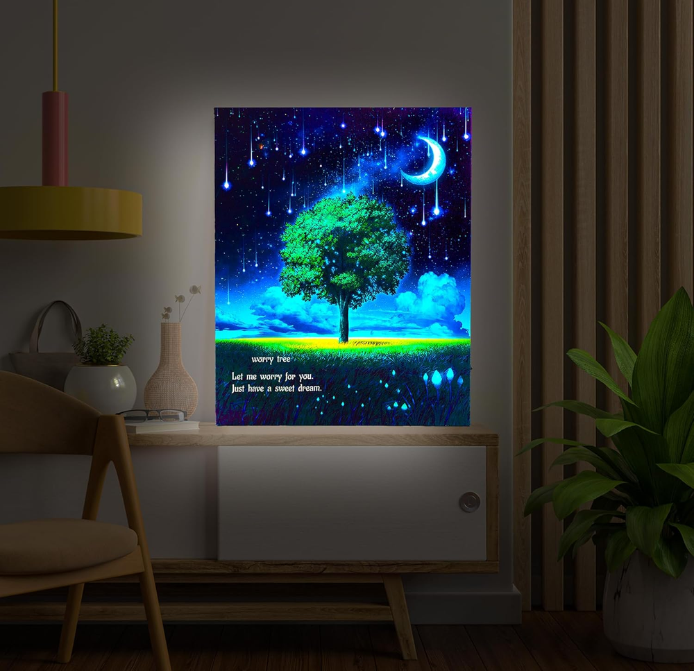 Lighted Canvas Wall Art with Heartwarming Message, Relaxing Zen Decor with Timer