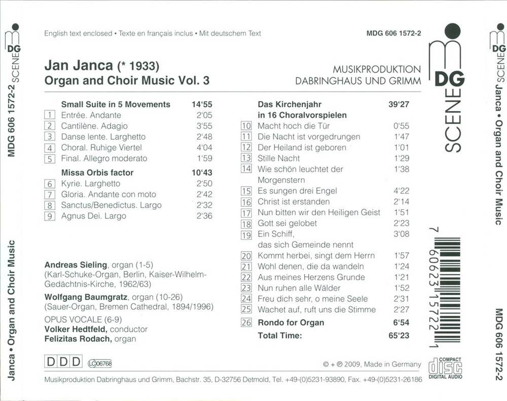 Baumgratz Sieling Hettfeld Jan Janca Organ and Choir Music Vol 3 New CD