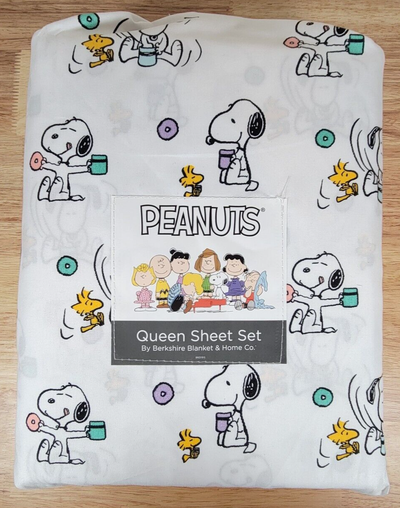 Snoopy Woodstock Coffee Donuts Queen Sheet Set 4-Piece