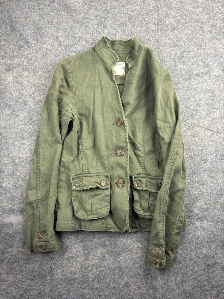 Old Navy Military Jacket Women S Linen Blend Olive Green Utility Outdoor Granola