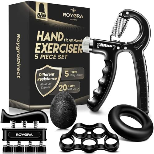 Hand Grip Strengthener, Adjustable Grip Strength Trainer with 4 Exercise Black