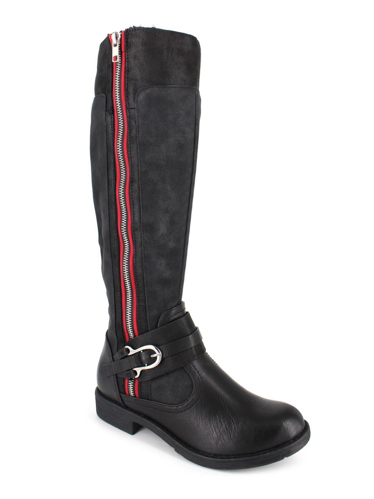 ZIGI SOHO Womens Black Stephany Block Heel Zip-Up Riding Boot 6