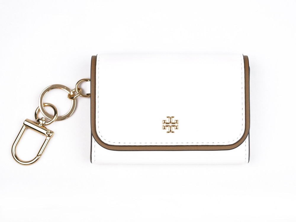 Tory Burch Emerson Optic White Card Case Wallet with Key Ring