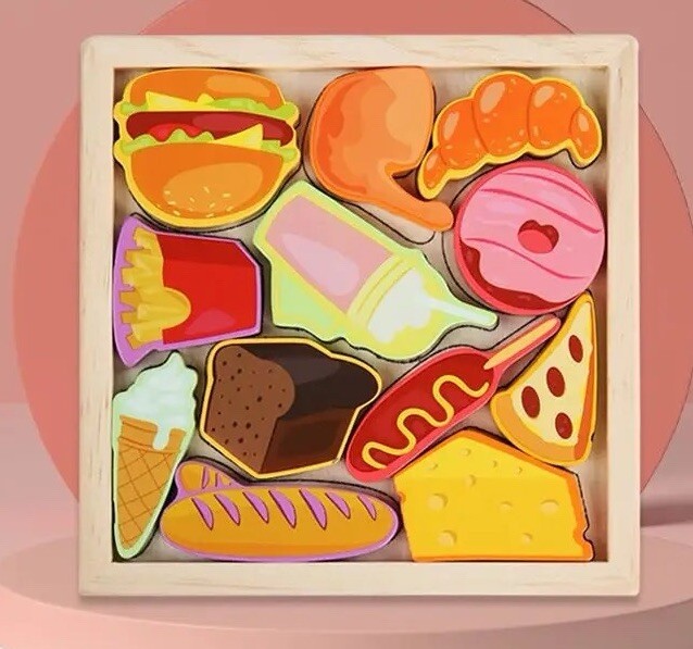 Wooden Puzzles for Kids Ages 4-6, Fastfood World Jigs 15.5x15.5x1cm
