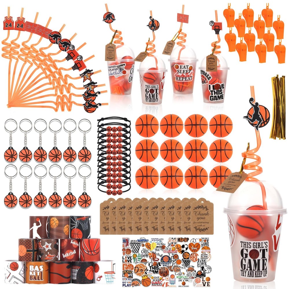158 Pcs Basketball Party Favors Basketball Party Supplies with Cup Straw Stre...