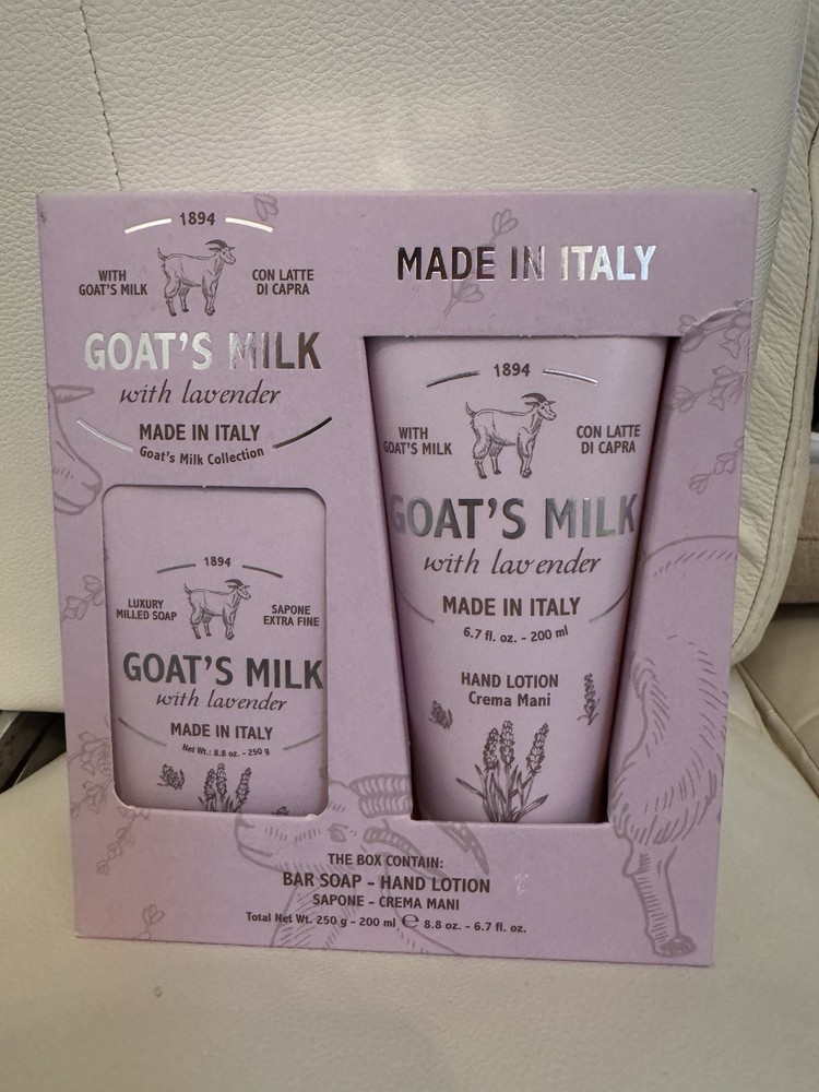 Goat’s Milk with Lavender Hand Lotion & Bar Soap Gift Set – Made in Italy