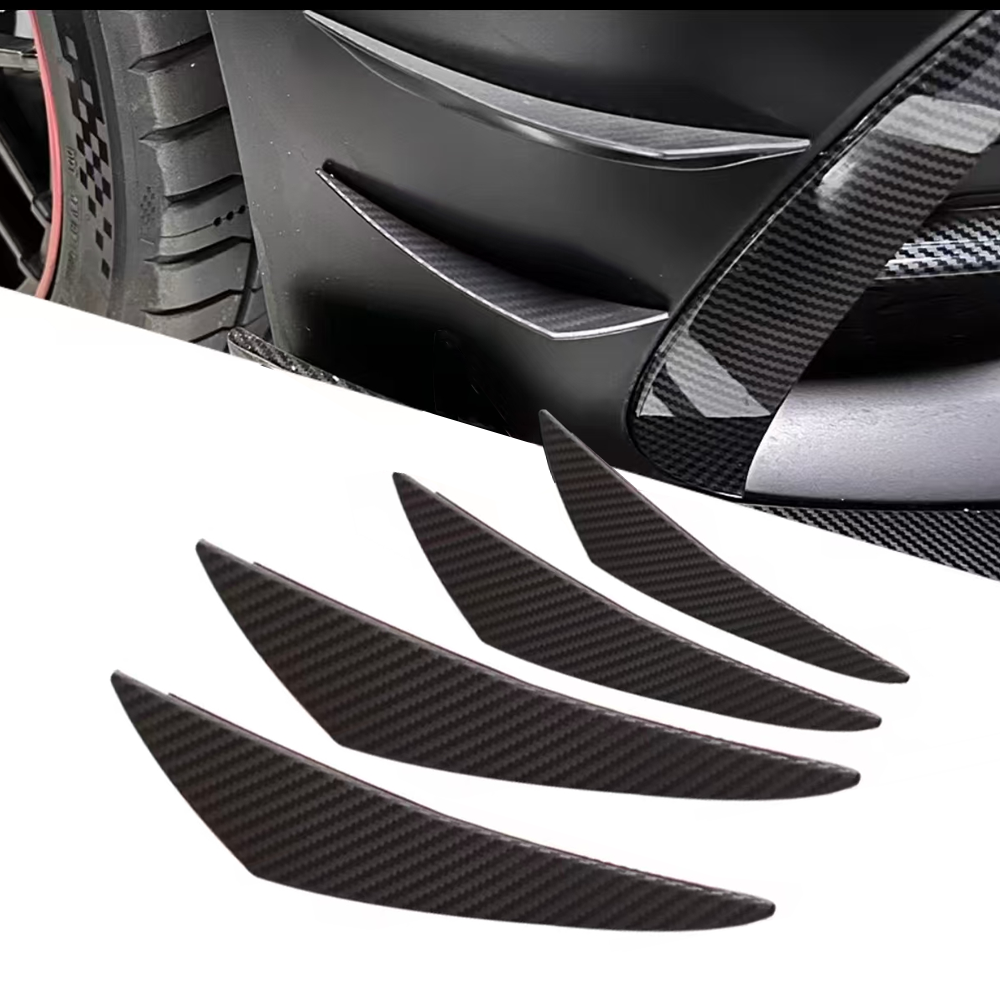 4Pcs Carbon Fiber Pattern Soft Front Bumper Lip Splitter Fins Car Accessories
