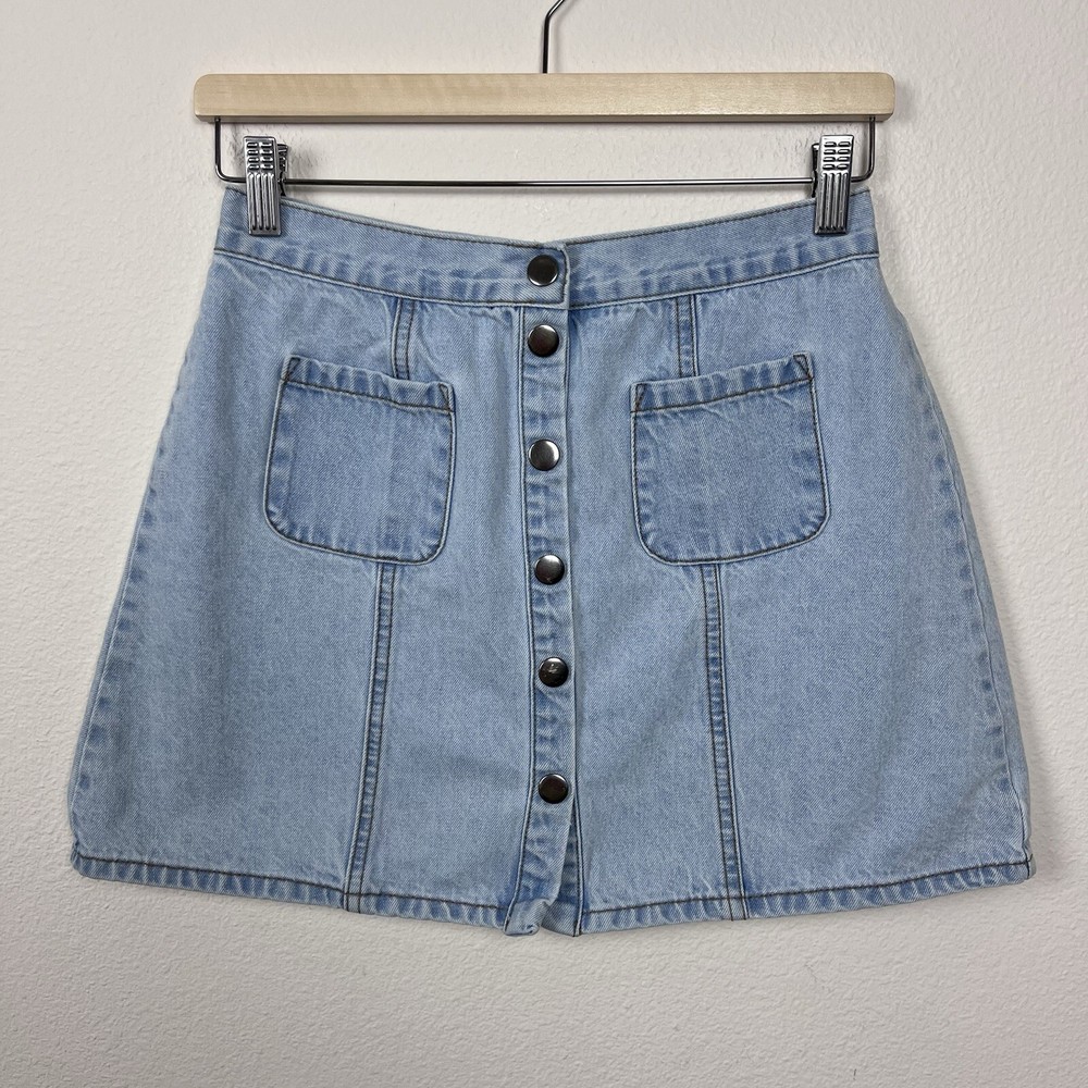 BDG Urban Outfitters Womens Medium Blue Denim Mini A Line Snap Skirt