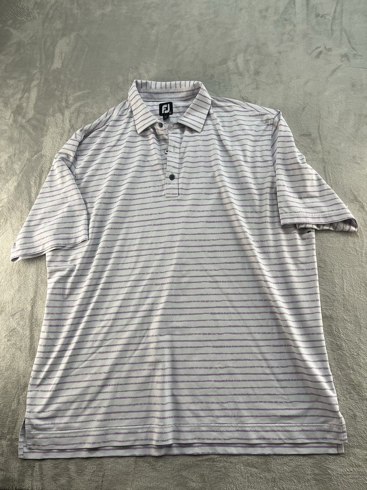 FootJoy Golf Polo Mens XXL Shirt White Purple Striped Athletic Stretch FJ