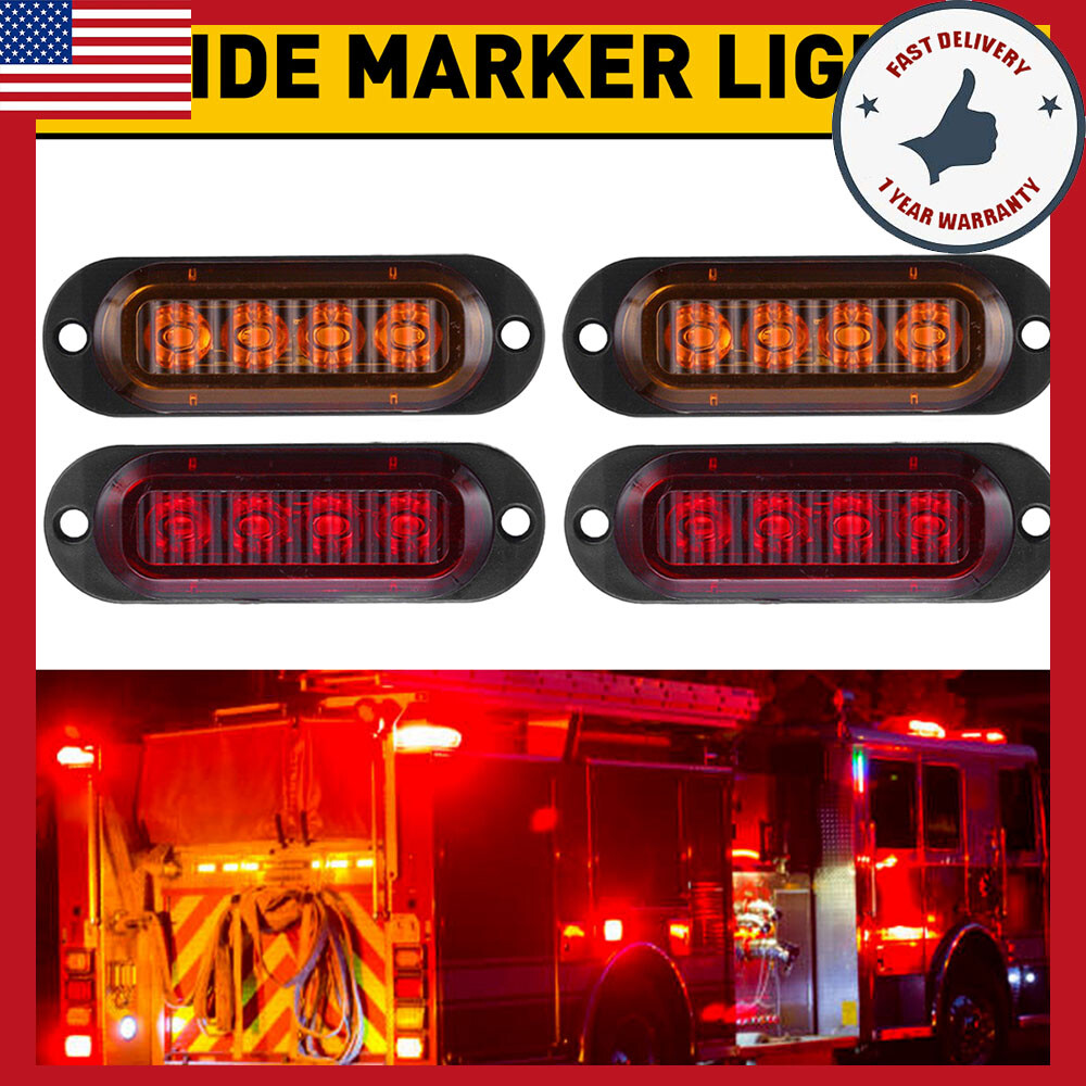 4x Amber Red Waterproof 4-LED Side Marker Clearance Lights for Trailer Truck RV