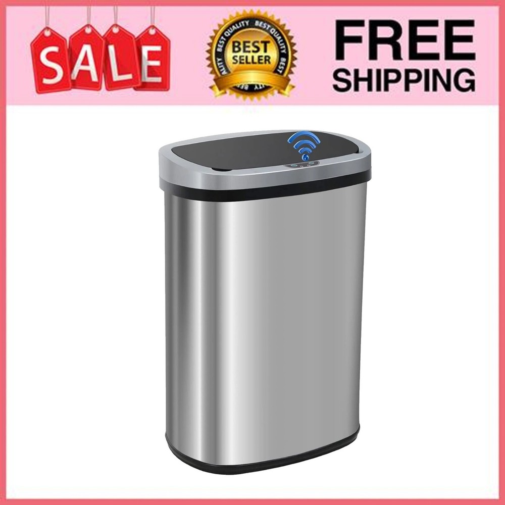 BestOffice 13 Gallon Stainless Steel Touchless Kitchen Trash Can (Silver)