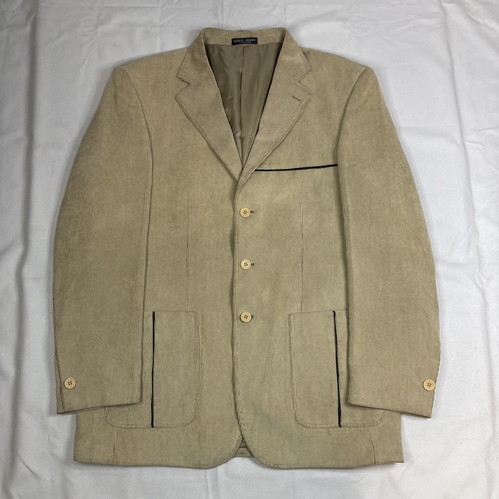 Giorgio Armani Le Collezioni Mens Beige Corduroy Single-Breast Blazer
