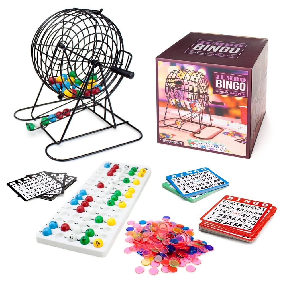 Bingo Game Set with 100 Cards 500 Chips and Spinning Drum for Family Fun