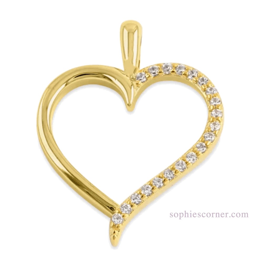 Genuine Diamond Heart Pendant Necklace in 14k Yellow Gold plated