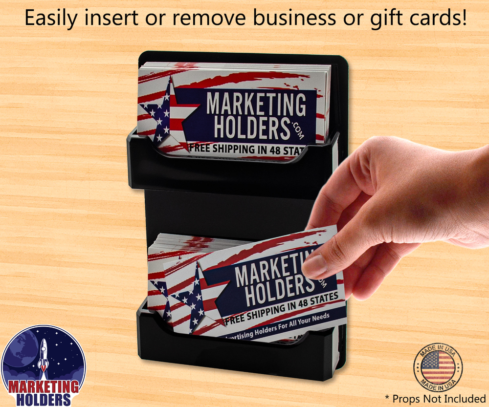 Hanging Business Card Holder 2 Pocket Black Acrylic with Hardware USA Made
