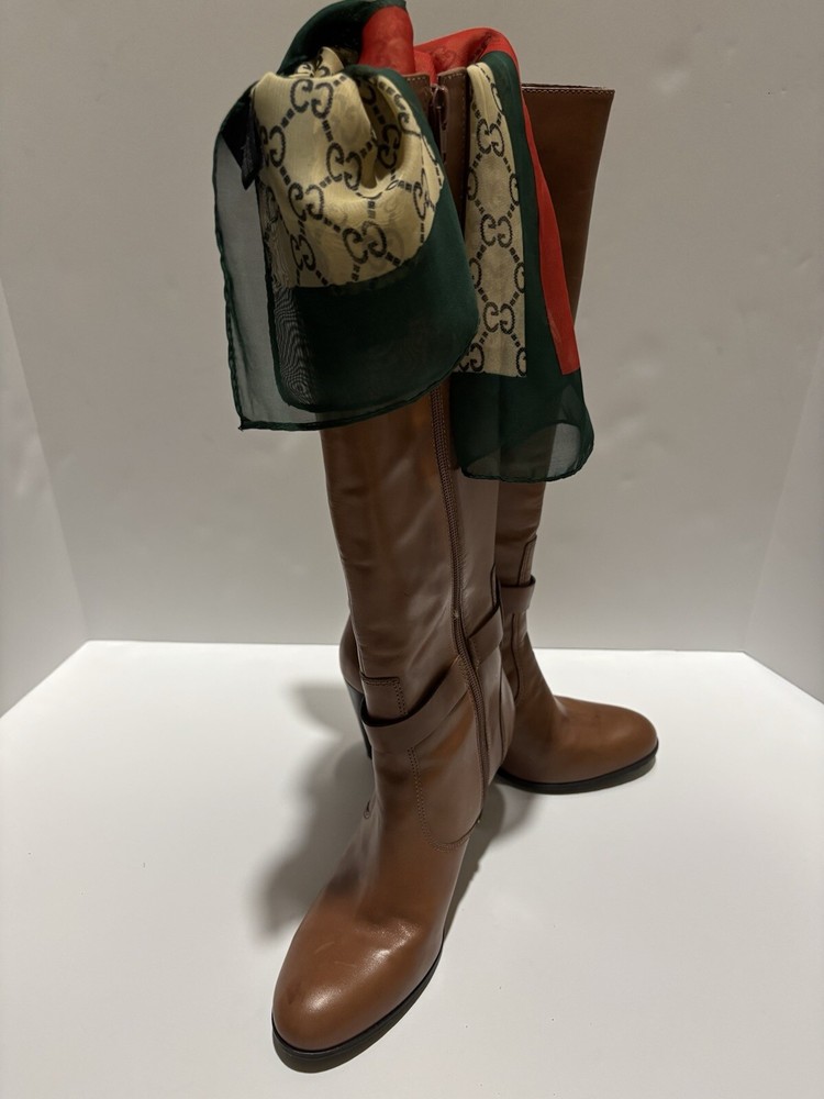 Antonio Melani Women's size 8 high heel leather boots Cognac Triumph F19