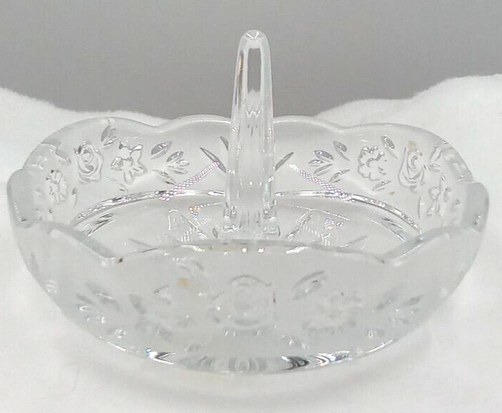 Vintage Crystal Rose Ring Holder Clear Glass Jewelry Dish