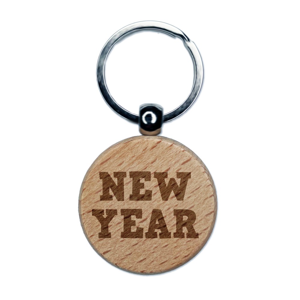 Celebrate New Year with Engraved Wood Round Keychain Charm