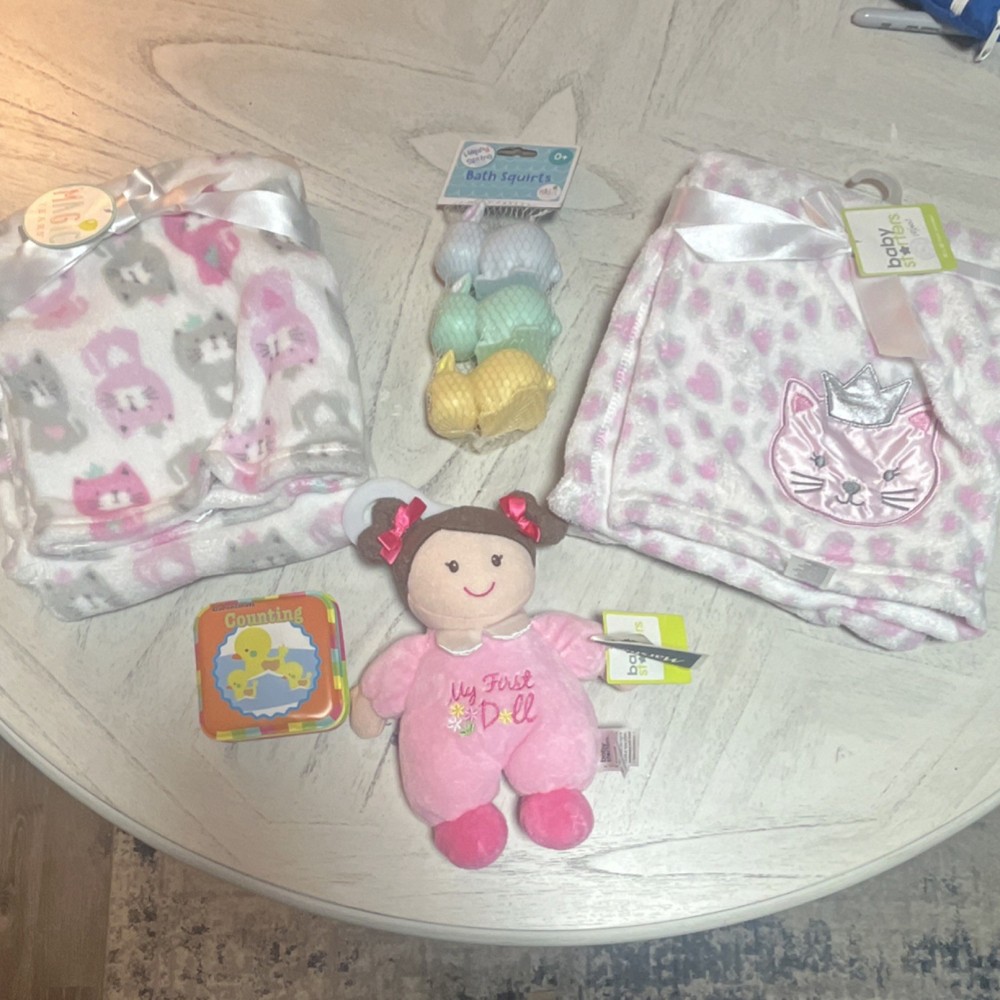 Magic Years & Baby Starters Plush Cat Crib Blanket Pink Gray 30x36in Girls