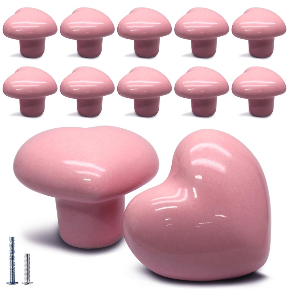 12 Pcs Ceramic Cabinet Knobs Heart Shape Cabinet Pulls Dresser Handles Cute K...